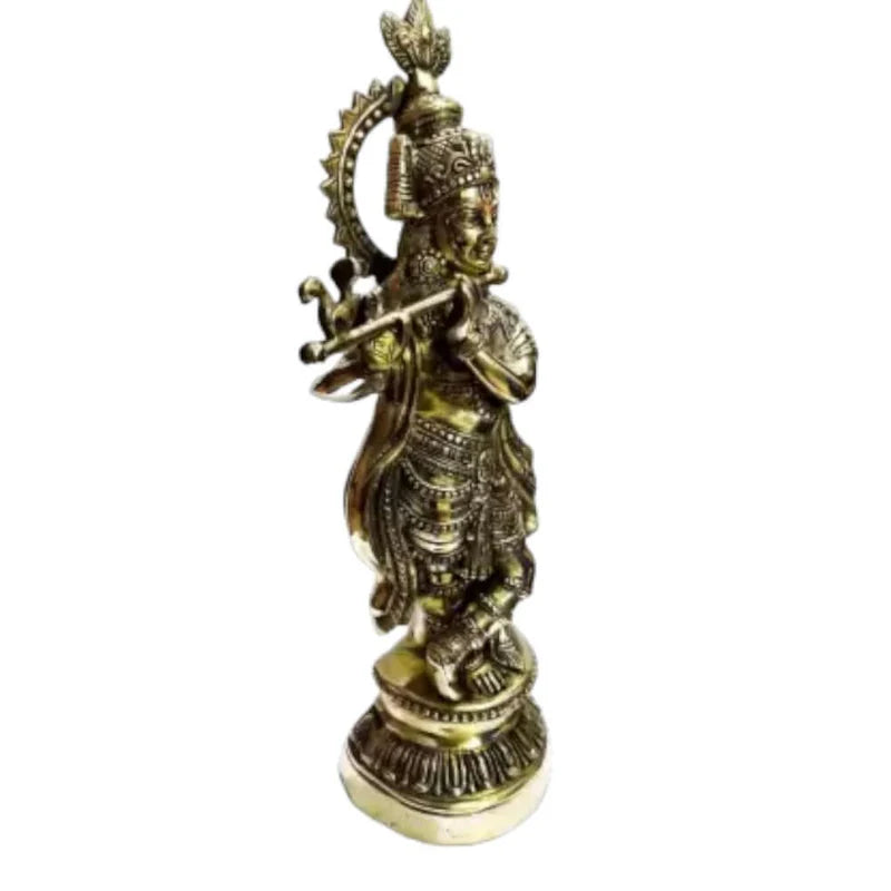 Brass Black Antique Krishna Decorative Showpiece 51 CM Handcrafted Brass Idol Statue