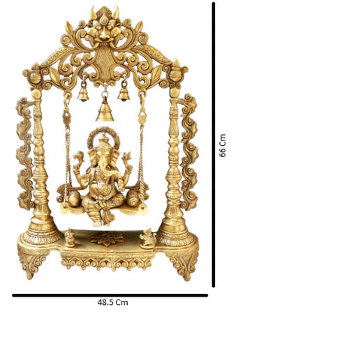 Royal Brass Ganesha Idol on Jhula – 66 cm Handcrafted Temple Decor