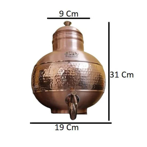 RoyalStuffs 100% Pure Copper 5 Litre Matka with Brass Tap Hand Hammered Handcrafted Copper Water Dispenser
