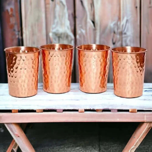 RoyalStuffs 12 Liter Pure Copper Water Dispenser Set – Hammered Copper Storage Tank with 4 Tumblers & 2 Bottles