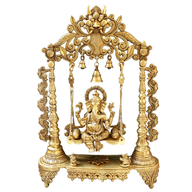 Royal Brass Ganesha Idol on Jhula – 66 cm Handcrafted Temple Decor