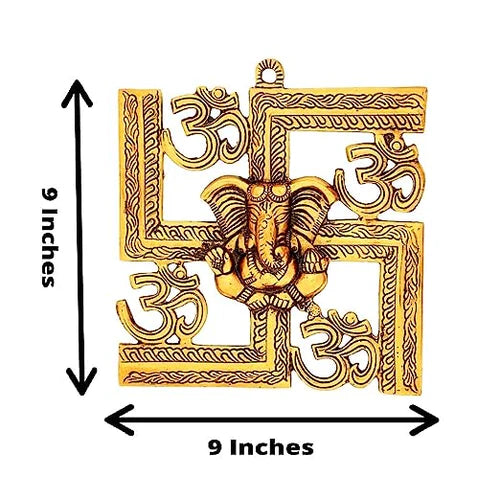 9 Inch Om Swastik Ganesha Wall Hanging – Handmade Brass Sacred Entrance Decor