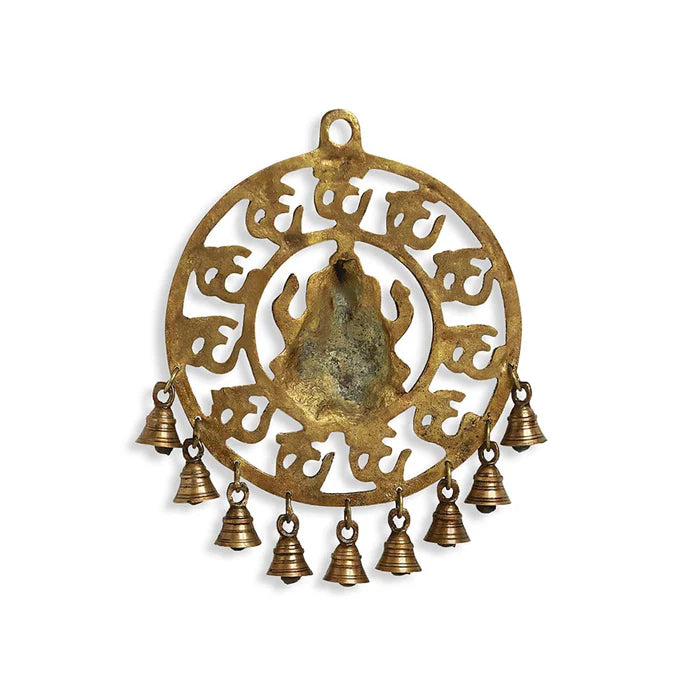 Decorative Pure Brass Om Ganesha Wall Hanging with Bells – Handcrafted Spiritual Home Décor