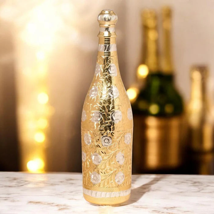 RoyalStuffs Pure Brass Royal Champagne Bottle – Hand Carved 16 Inch Decorative Showpiece