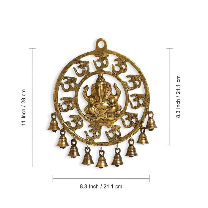 Decorative Pure Brass Om Ganesha Wall Hanging with Bells – Handcrafted Spiritual Home Décor