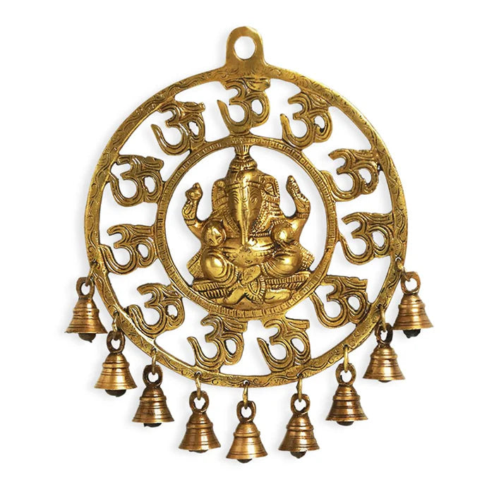 Decorative Pure Brass Om Ganesha Wall Hanging with Bells – Handcrafted Spiritual Home Décor