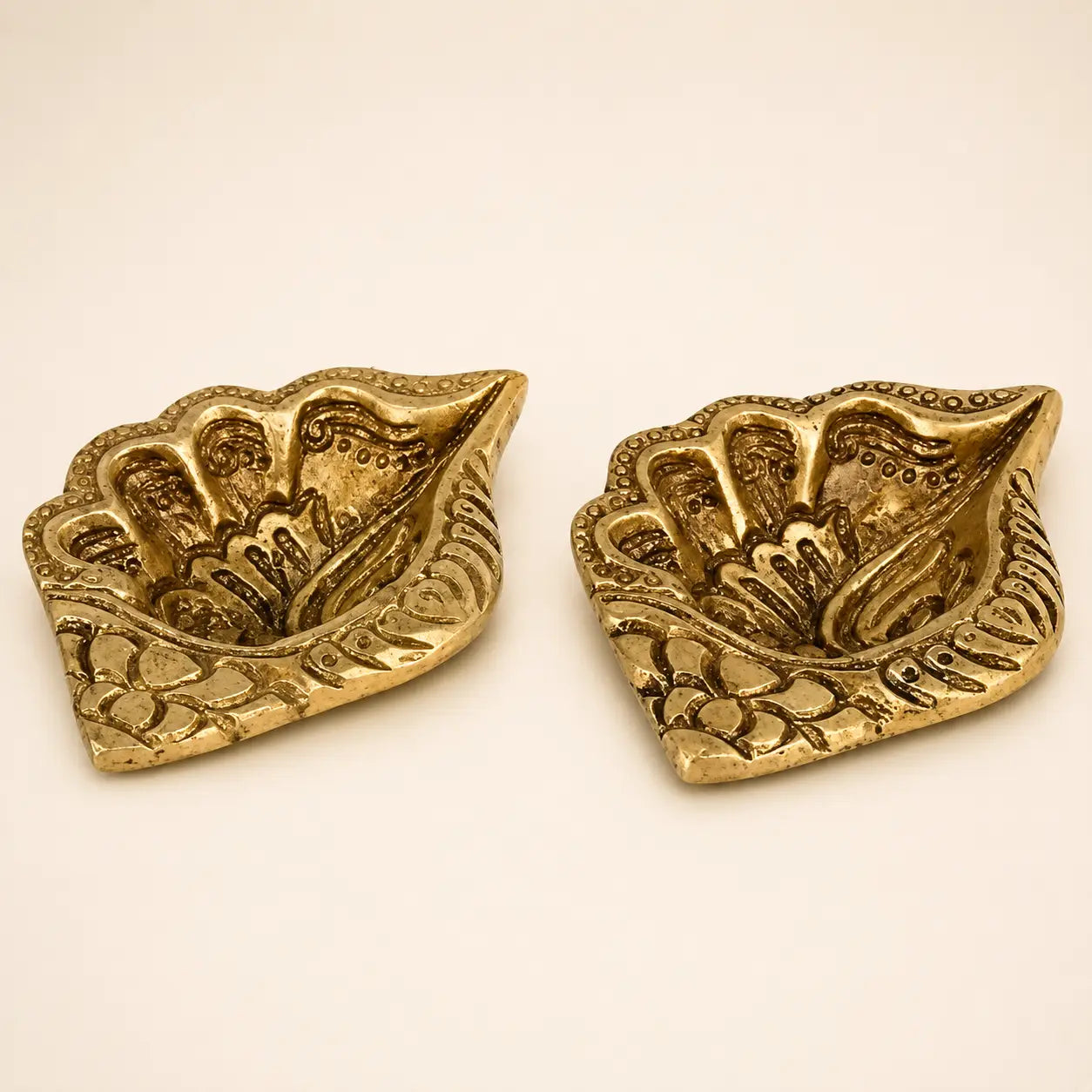 Set of 2 Brass Diya for Puja Table Decorative Showpiece Brass Gold Finish Oil Lamp – 400 Gram