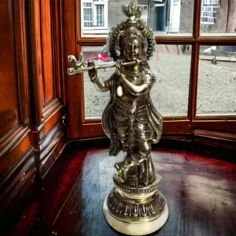 Brass Black Antique Krishna Decorative Showpiece 51 CM Handcrafted Brass Idol Statue