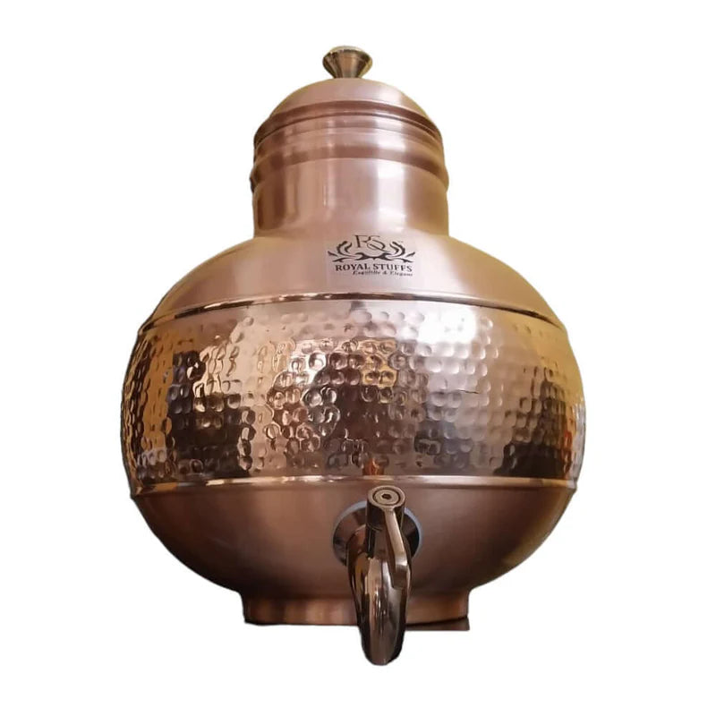 RoyalStuffs 100% Pure Copper 5 Litre Matka with Brass Tap Hand Hammered Handcrafted Copper Water Dispenser