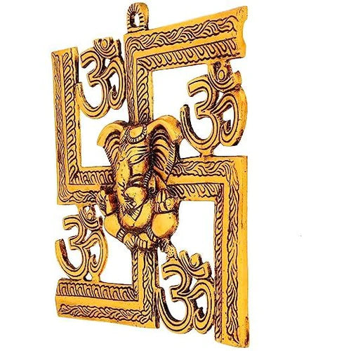 9 Inch Om Swastik Ganesha Wall Hanging – Handmade Brass Sacred Entrance Decor