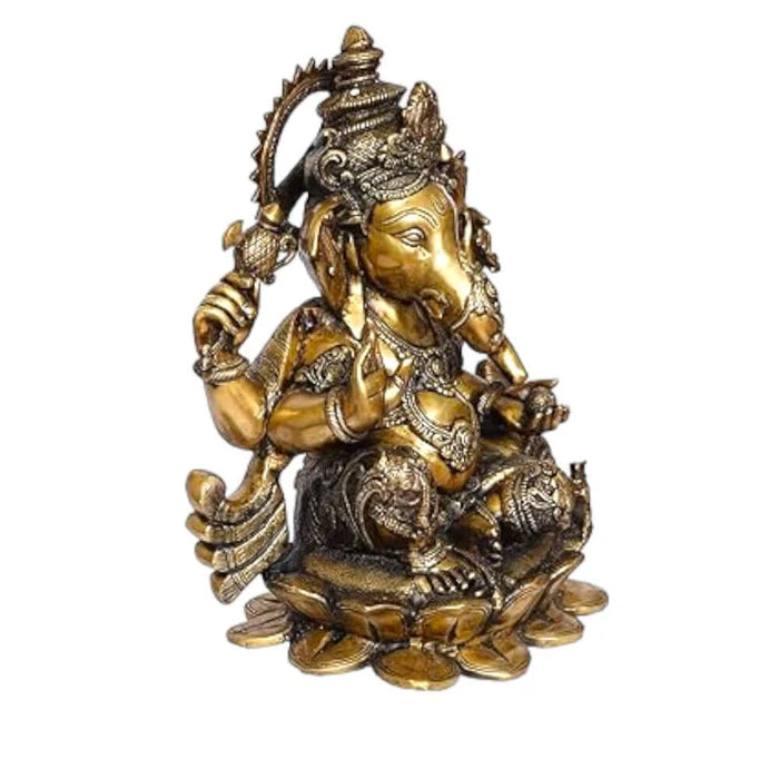 RoyalStuffs 22 Inch Brass Lord Ganesha Statue – Large Handmade Ganpati Idol Seated on Lotus