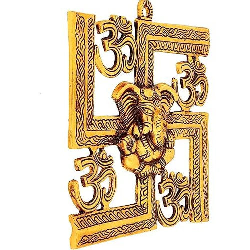 9 Inch Om Swastik Ganesha Wall Hanging – Handmade Brass Sacred Entrance Decor