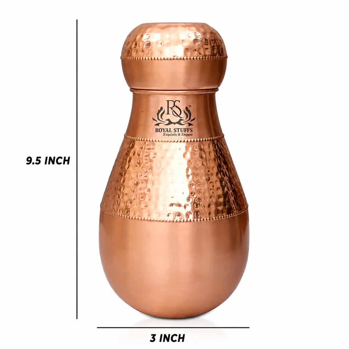 RoyalStuffs Pure Copper Bedroom Carafe Set – Hammered Copper Water Vessel with 4 Glasses (1600 ML)