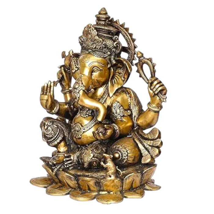 RoyalStuffs 22 Inch Brass Lord Ganesha Statue – Large Handmade Ganpati Idol Seated on Lotus
