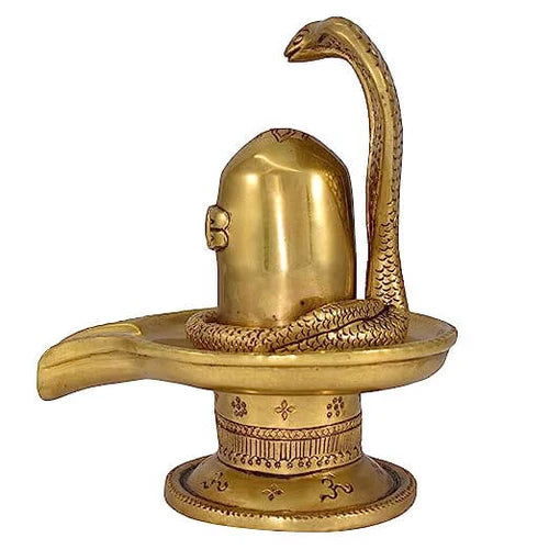 Vrindavan Pure Brass Shivling with Naag Dev – Handcrafted Fine Carved Shivling Idol