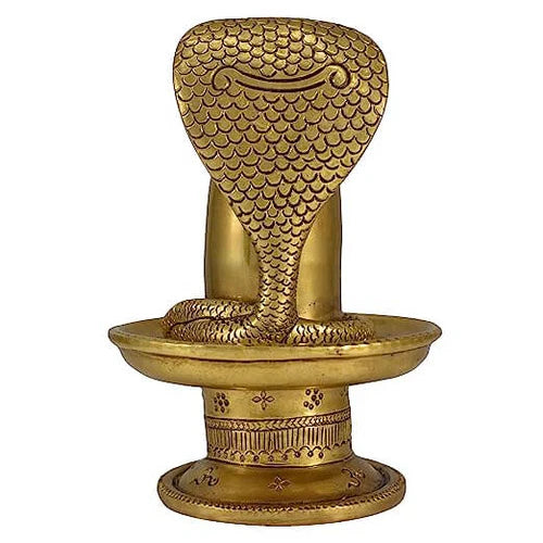 Vrindavan Pure Brass Shivling with Naag Dev – Handcrafted Fine Carved Shivling Idol