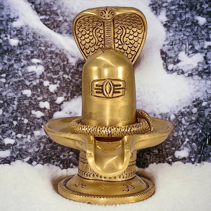 Vrindavan Pure Brass Shivling with Naag Dev – Handcrafted Fine Carved Shivling Idol
