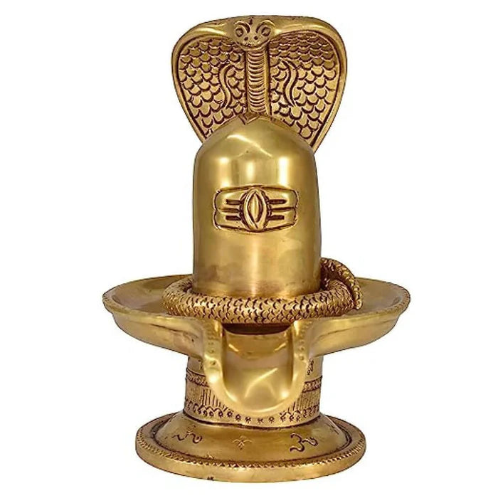 Vrindavan Pure Brass Shivling with Naag Dev – Handcrafted Fine Carved Shivling Idol