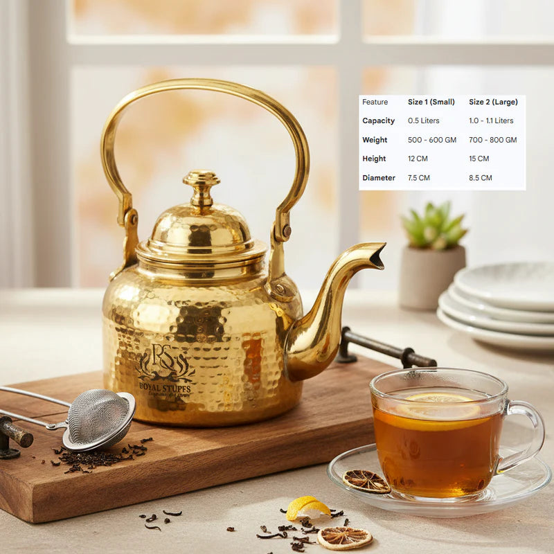 Royal Hammered Brass Tea Kettle with Tin Lining – Antique Designer (600 ml)