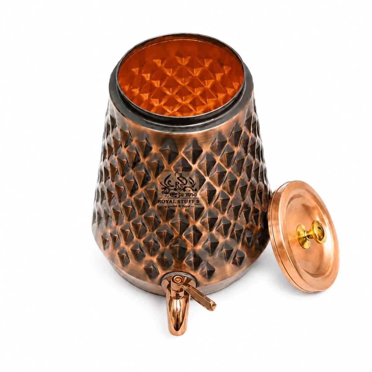 Pure Copper 8 Litre Water Dispenser with Brass Tap – Diamond Shape Storage Container