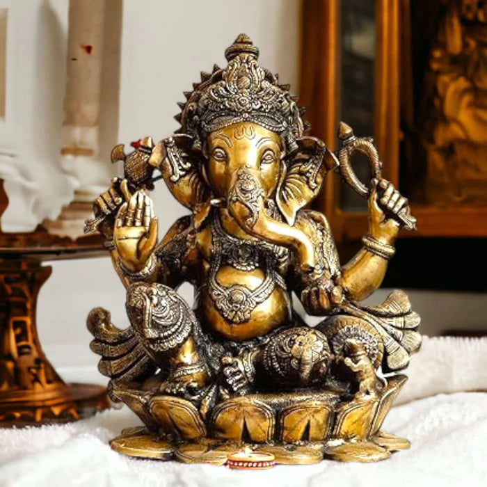 RoyalStuffs 22 Inch Brass Lord Ganesha Statue – Large Handmade Ganpati Idol Seated on Lotus