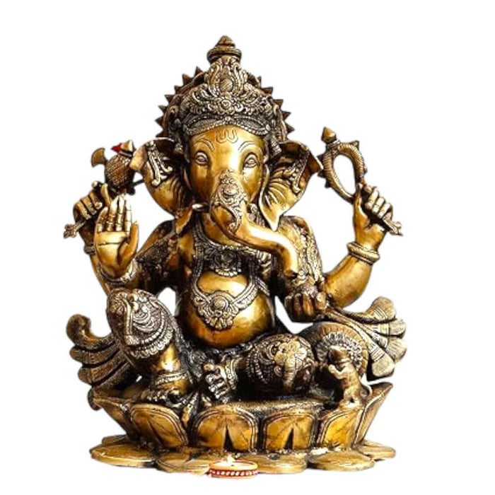 RoyalStuffs 22 Inch Brass Lord Ganesha Statue – Large Handmade Ganpati Idol Seated on Lotus