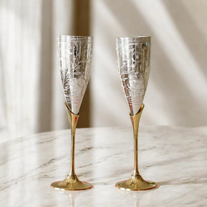 RoyalStuffs Set of 2 Royal Brass Wine Glasses – Handcrafted Luxury Brass Drinkware