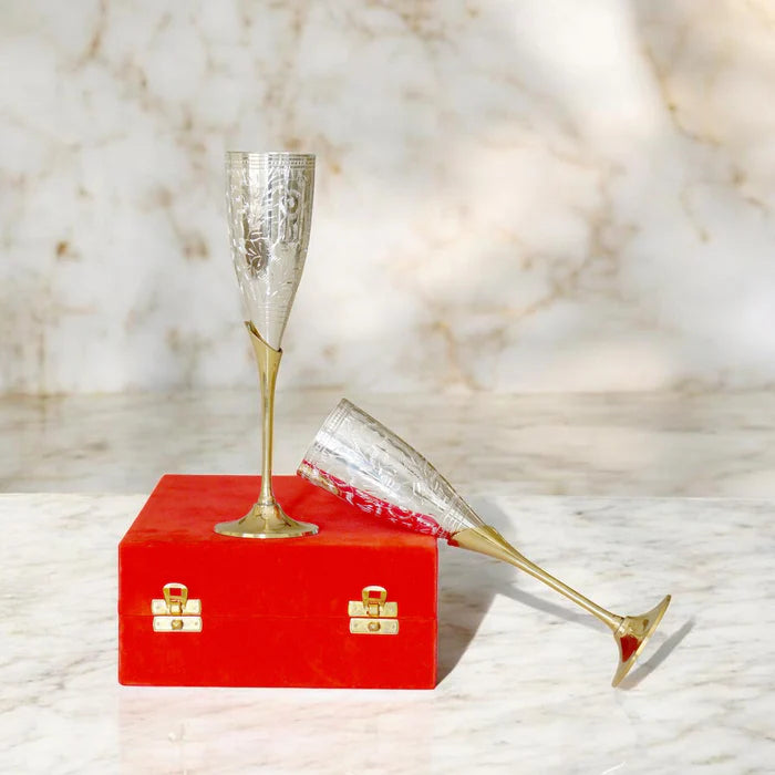 RoyalStuffs Set of 2 Royal Brass Wine Glasses – Handcrafted Luxury Brass Drinkware
