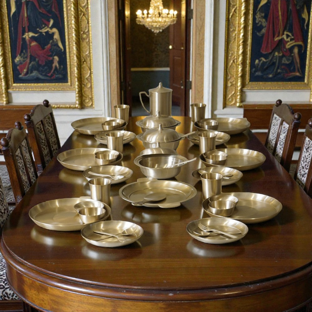 51 Piece Pure Kansa Dinner Set – Premium Bronze Dining Collection (80:20 Certified Bronze)