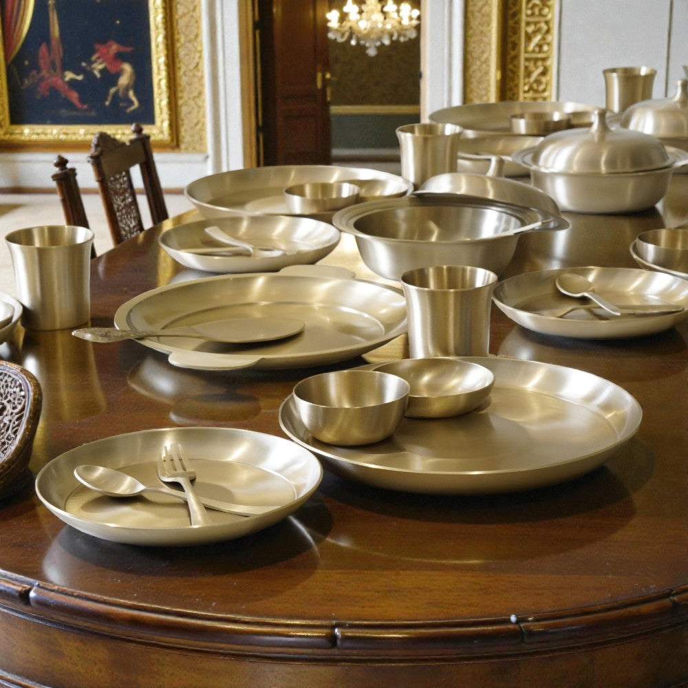 51 Piece Pure Kansa Dinner Set – Premium Bronze Dining Collection (80:20 Certified Bronze)