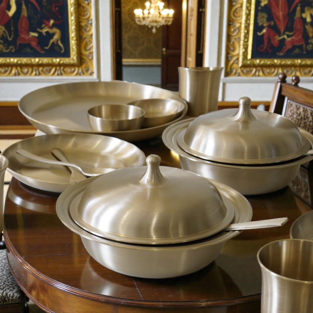 51 Piece Pure Kansa Dinner Set – Premium Bronze Dining Collection (80:20 Certified Bronze)
