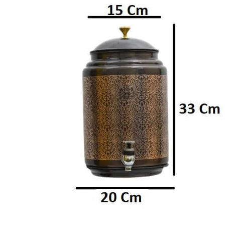 RoyalStuffs Copper Water Dispenser with Stand & Glass – 8 Liter Hammered Copper Water Tank