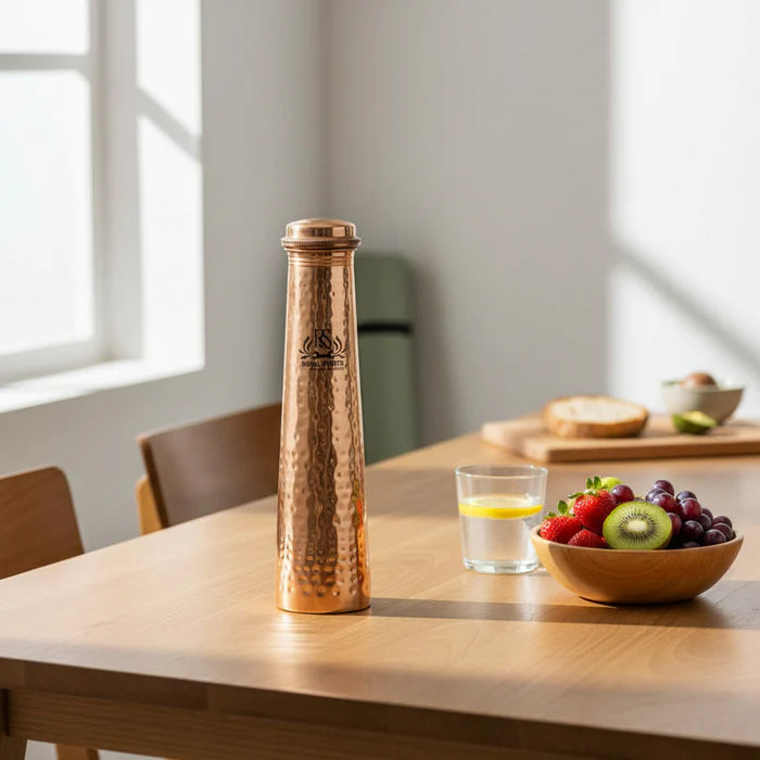 RoyalStuffs Leak-Proof Pure Copper Hammered Bottle – Tower Shape Yoga & Sports Water Bottle (700 ML)