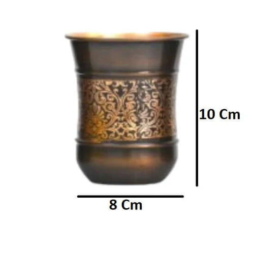 Copper Glass Kashmiri Design Set of 4 Handcrafted Pure Copper Drinking Glasses – 250 ML