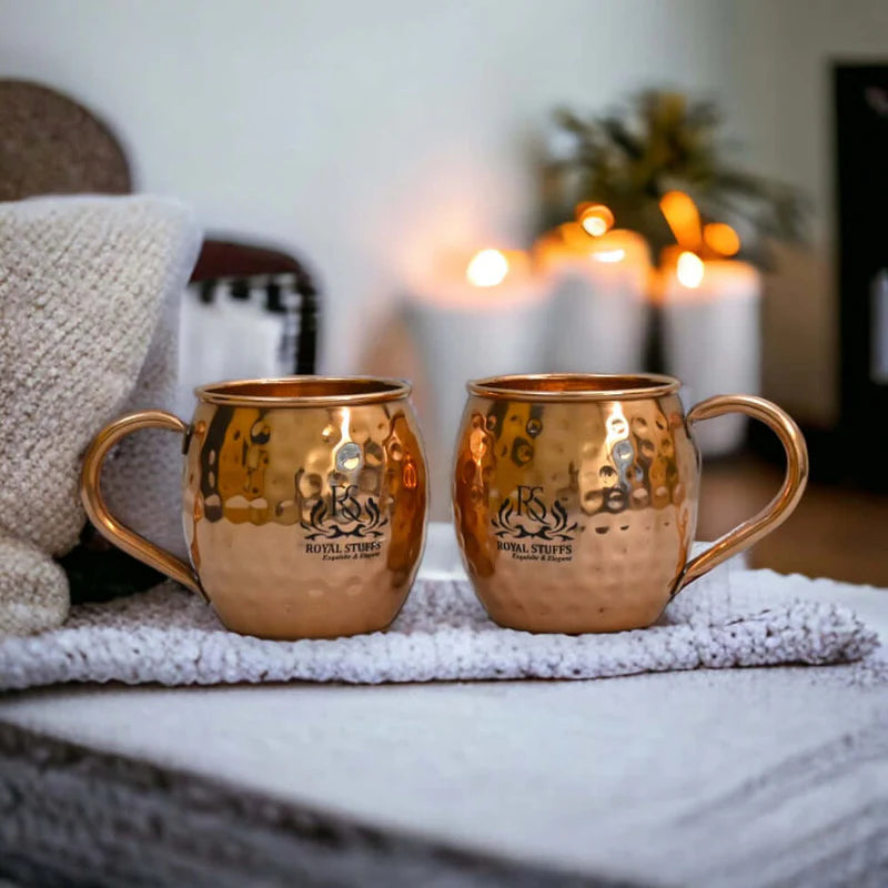 Set of 2 Handcrafted Copper Moscow Mule Mugs Hammered Pure Copper Unlined Mug Cups – 16 Oz