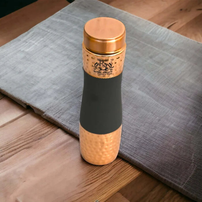 RoyalStuffs Pure Copper Hammered Bedside Carafe with Tumbler Lid – Black Designer Water Bottle (1000 ML)