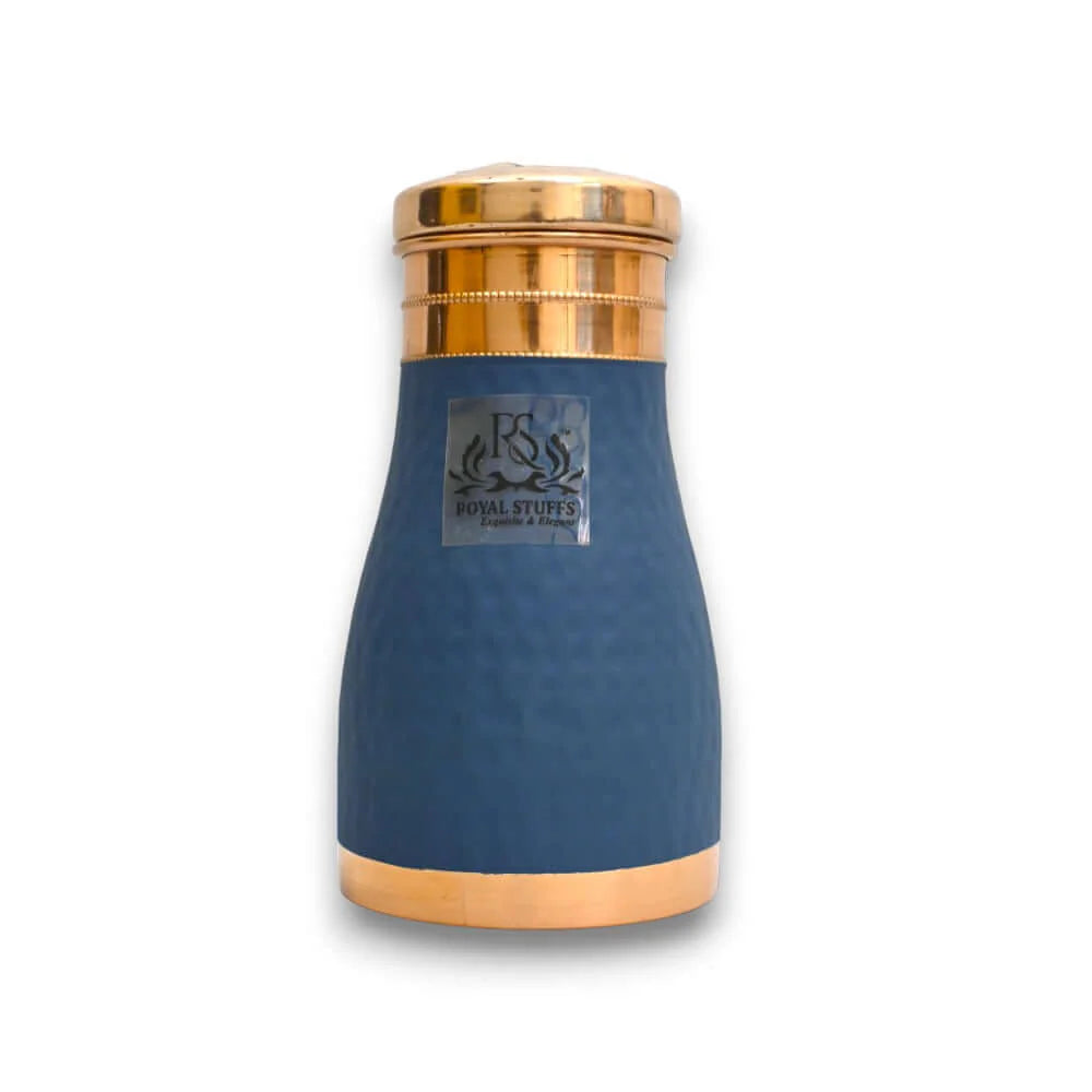 Royal Hammered Blue Copper Water Bottle – Premium Carafe Design (1000 ml)