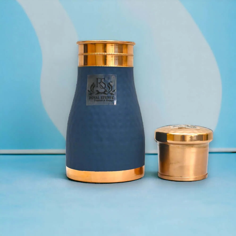 Royal Hammered Blue Copper Water Bottle – Premium Carafe Design (1000 ml)