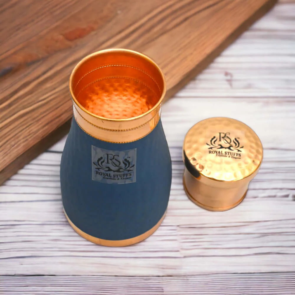 Royal Hammered Blue Copper Water Bottle – Premium Carafe Design (1000 ml)