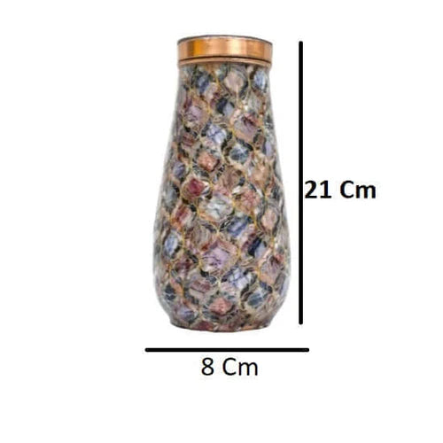 RoyalStuffs Pure Copper Designer Bedside Water Bottle – Premium Printed Copper Carafe with Tumbler Lid (1000 ML)
