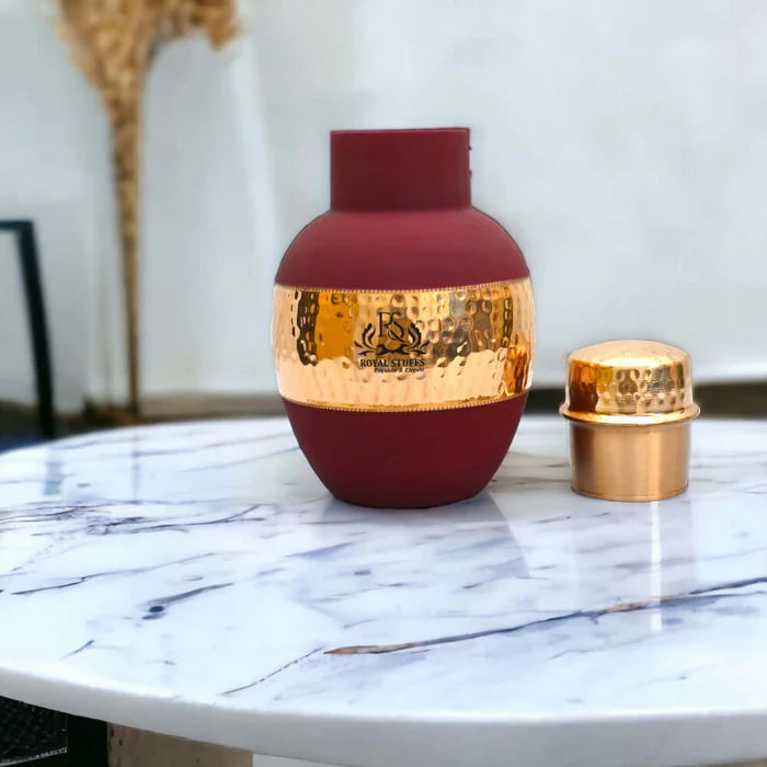 Pure Copper Hammered Bedside Water Carafe Set – Leak Proof Pitcher with Glass Lid (1200 ML)