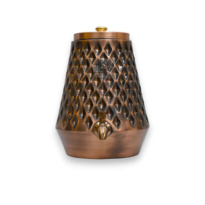 Pure Copper 8 Litre Water Dispenser with Brass Tap – Diamond Shape Storage Container