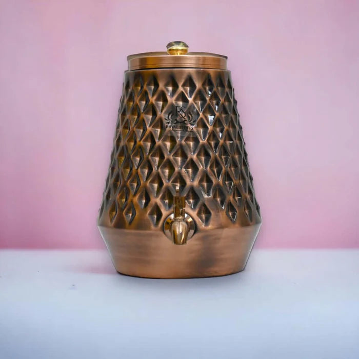Pure Copper 8 Litre Water Dispenser with Brass Tap – Diamond Shape Storage Container