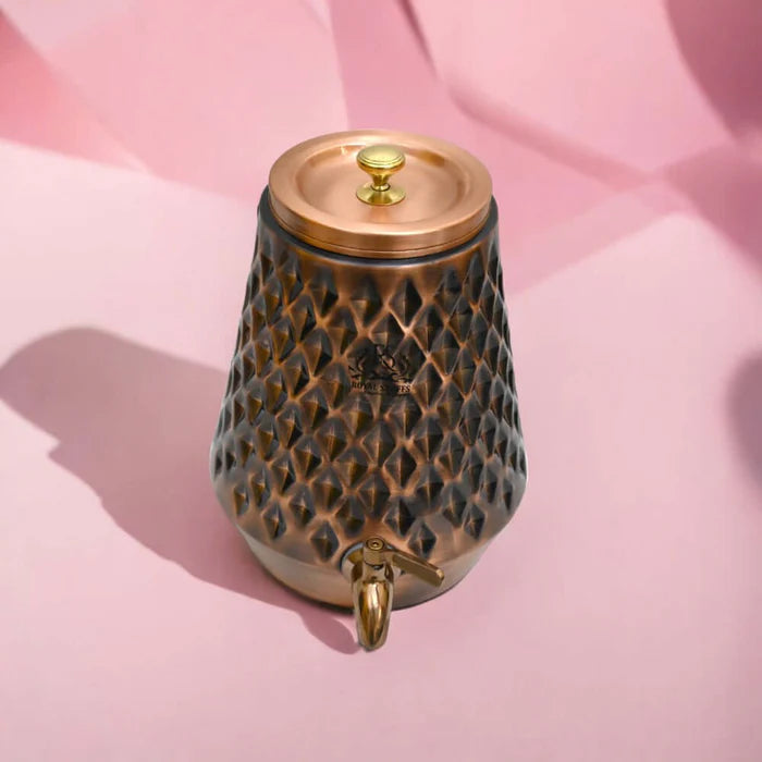 Pure Copper 8 Litre Water Dispenser with Brass Tap – Diamond Shape Storage Container
