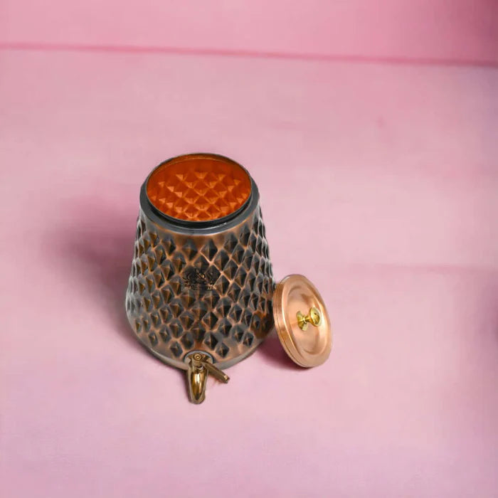Pure Copper 8 Litre Water Dispenser with Brass Tap – Diamond Shape Storage Container