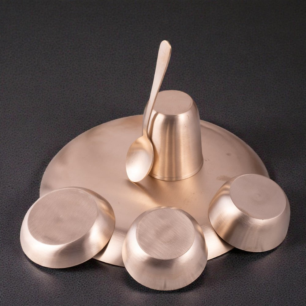 RoyalStuffs 11.8 Inch Matt Finish Kansa Bhojan Set – Traditional 6 Piece Bronze Dinner Set (80:20 Certified Kansa)