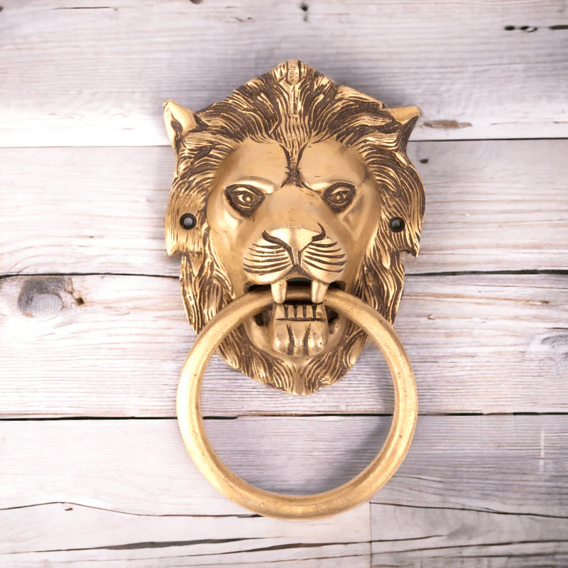 Royal Victorian Lion Head Brass Door Knocker – Antique Finish, Heavy Duty