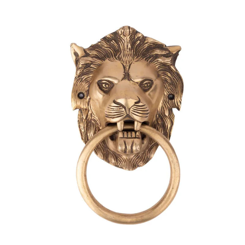 Royal Victorian Lion Head Brass Door Knocker – Antique Finish, Heavy Duty