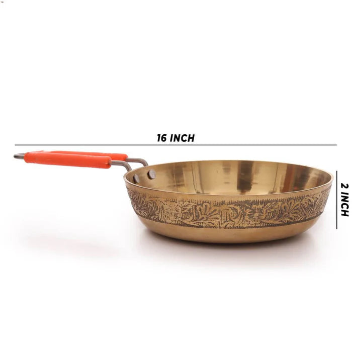 1500 ML Pure Brass Frying Pan – Handcrafted Cooking & Serving Pan with Handle