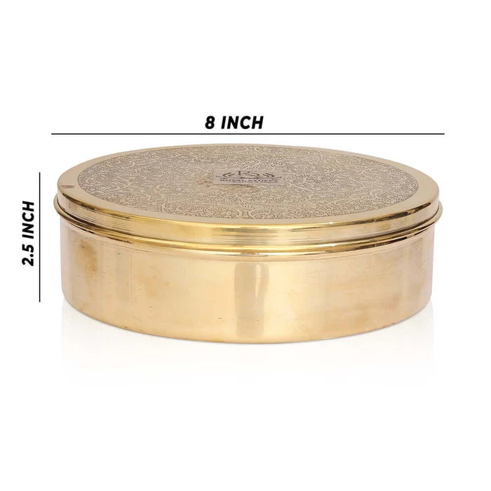 Pure Brass Chapati Box with Lid – Handmade Puri Storage Container (8 Inch)